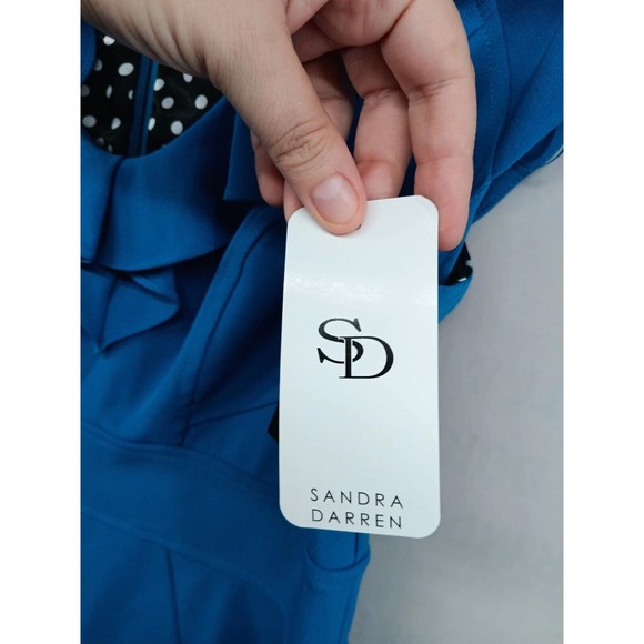 NWT Sandra Darren Dress Women's Size 10 Sheath Stretch Ruffle Neckline Blueberry - Picture 5 of 16